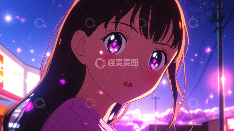 高清大图下载【趣麦麦图】星空下的紫瞳少女