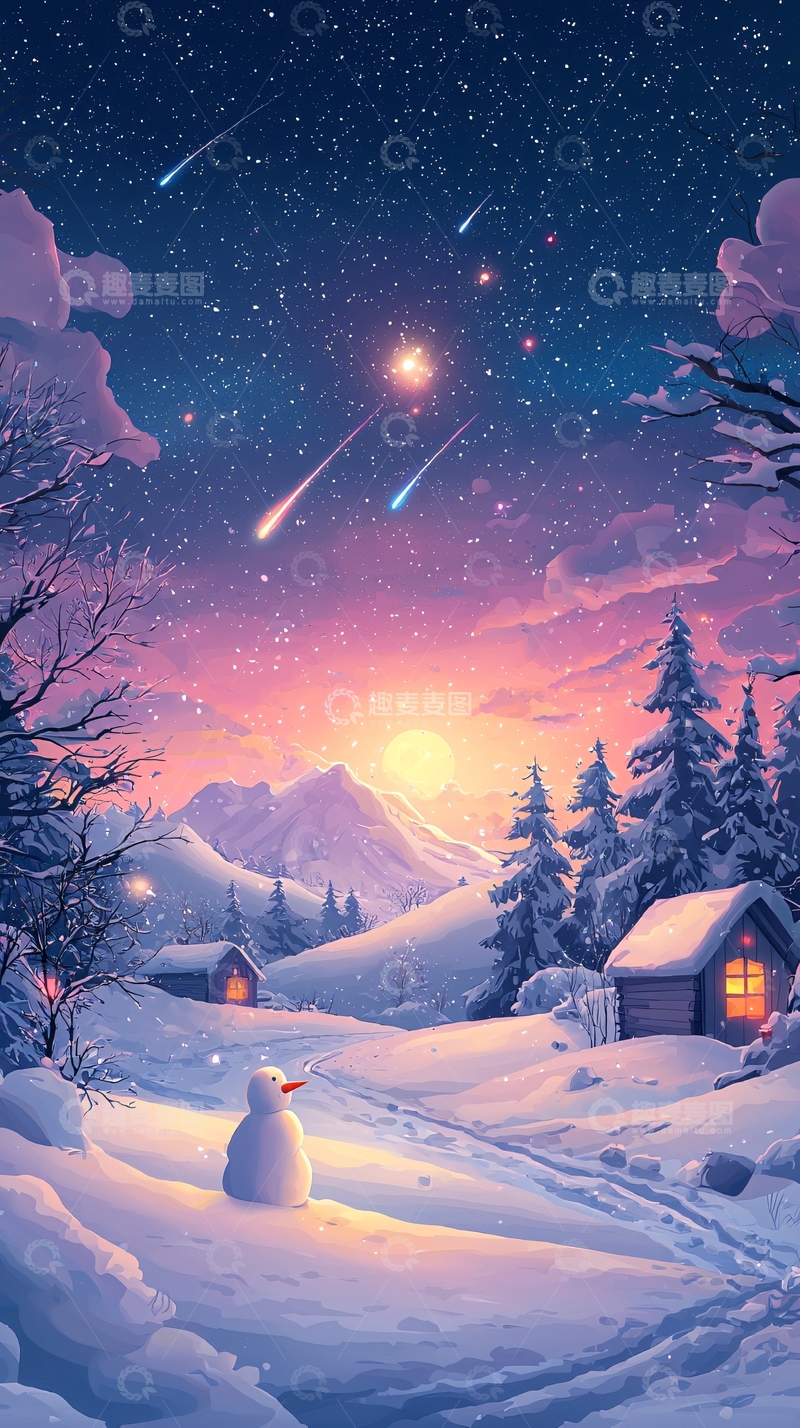 高清大图下载【趣麦麦图】冬夜雪景