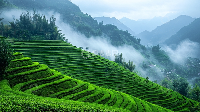 高清大图下载【趣麦麦图】翠绿梯田山景