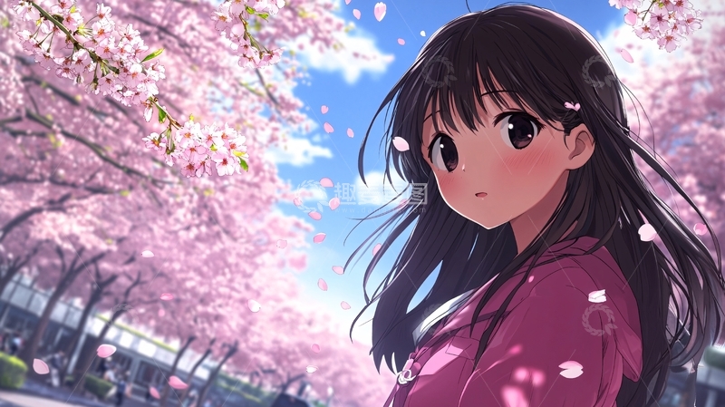 高清大图下载【趣麦麦图】樱花树下少女