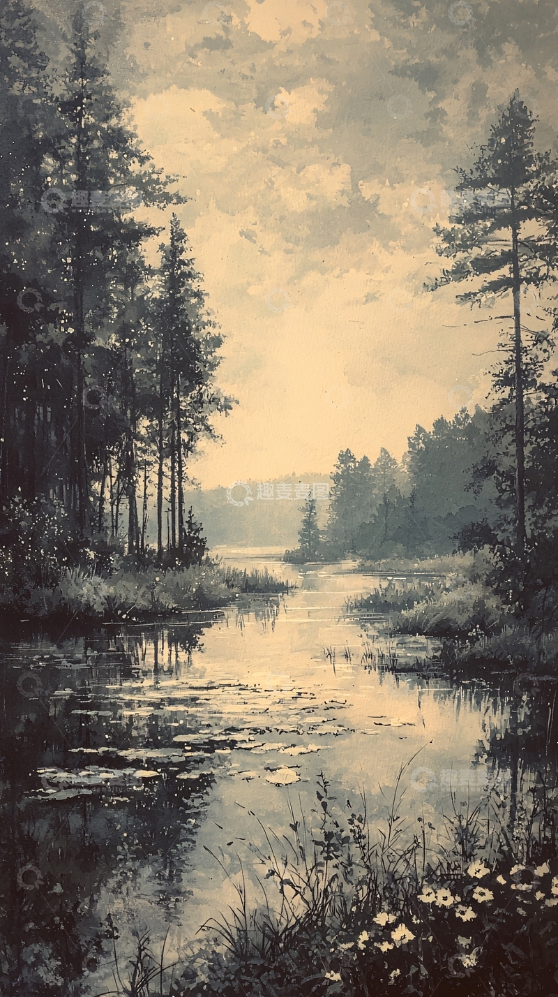 高清大图下载【趣麦麦图】宁静祥和的森林湖泊