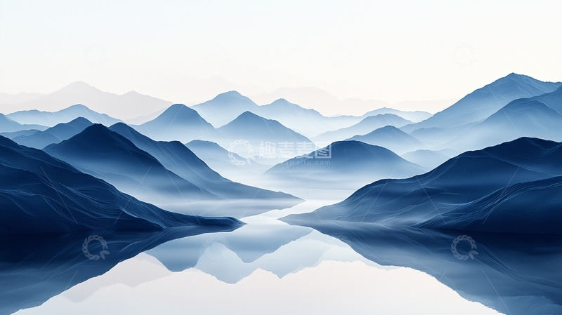 高清大图下载【趣麦麦图】水墨蓝山