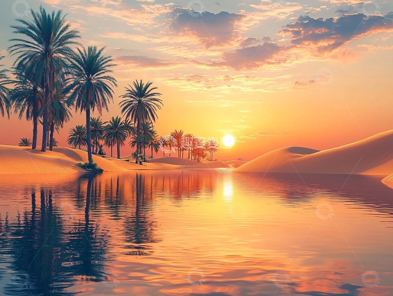 高清大图下载【趣麦麦图】热带绿洲的日落美景