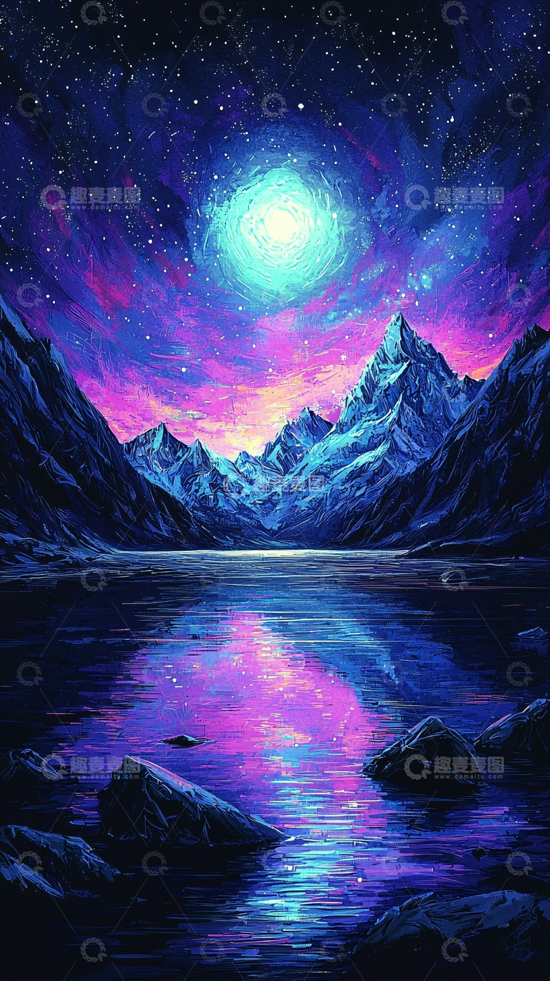 高清大图下载【趣麦麦图】星空下的湖面倒影