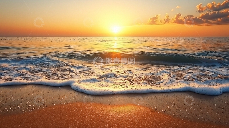 高清大图下载【趣麦麦图】金色海滩日出美景