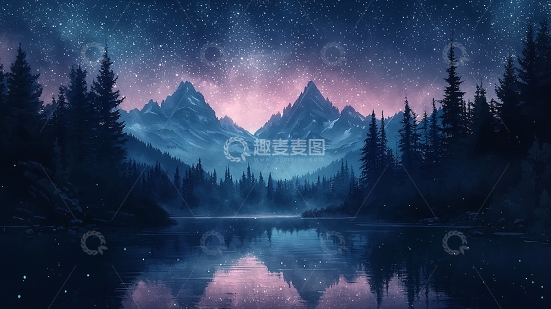 高清大图下载【趣麦麦图】星空下的山水倒影