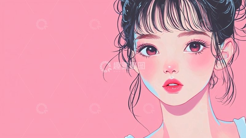 高清大图下载【趣麦麦图】粉色背景可爱女孩头像