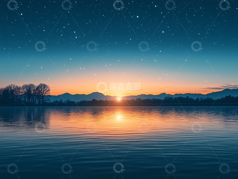 高清大图下载【趣麦麦图】星空下的湖面日出
