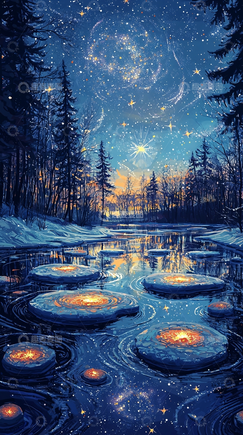 高清大图下载【趣麦麦图】冬日星空下的冰面