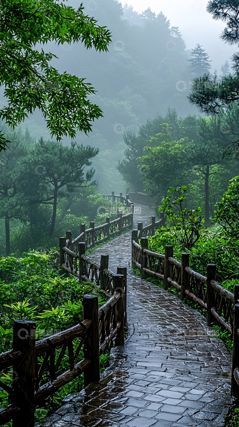 高清大图下载【趣麦麦图】雾气蒙蒙的山间小路