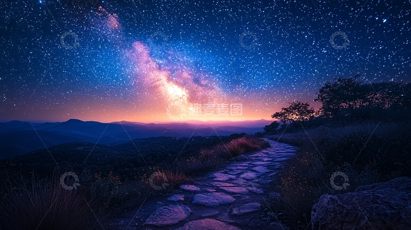 高清大图下载【趣麦麦图】星空下的石板路