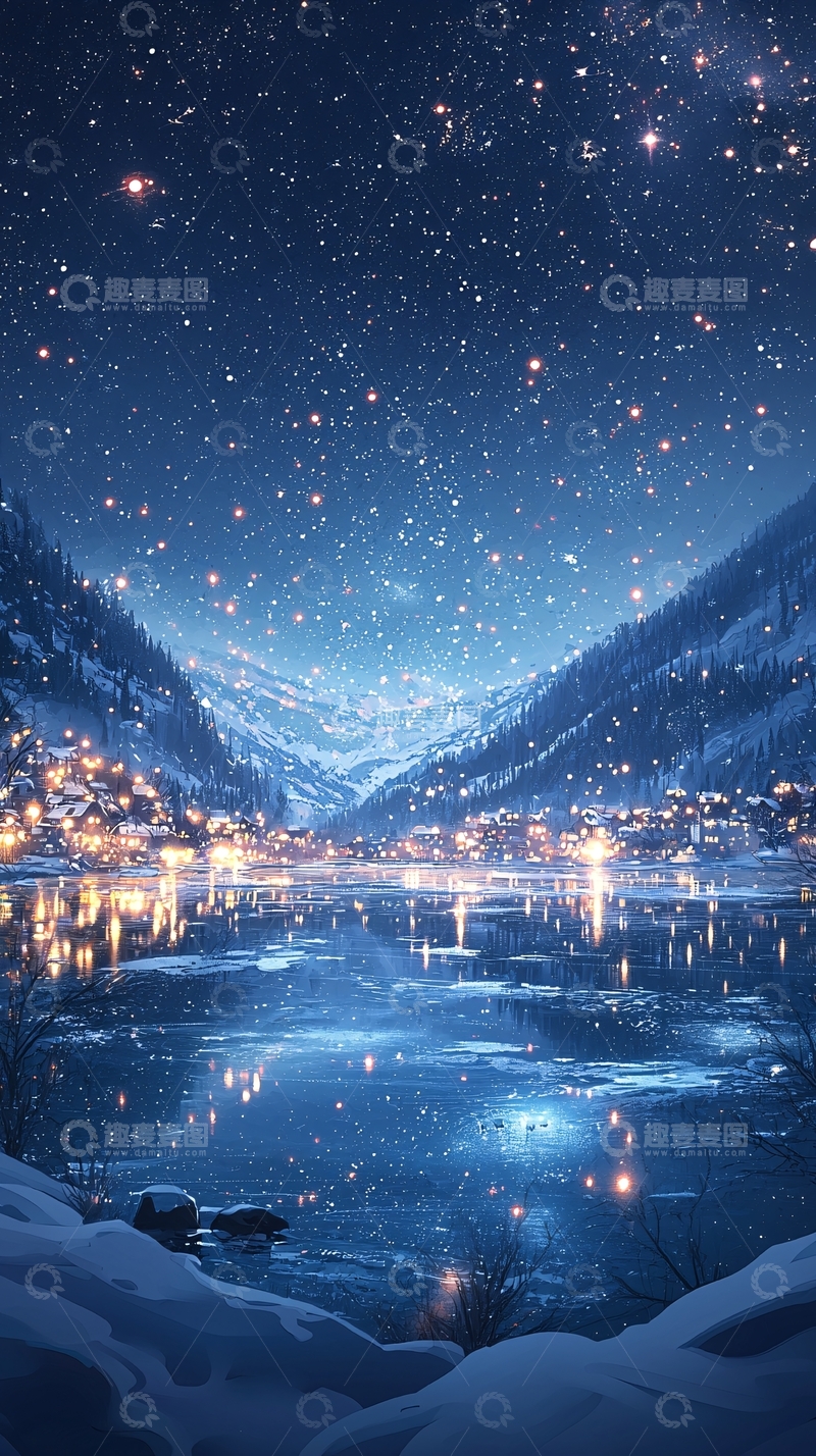 高清大图下载【趣麦麦图】梦幻雪夜小镇
