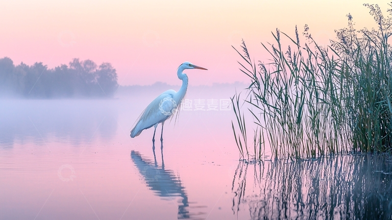 高清大图下载【趣麦麦图】宁静唯美白鹭水景
