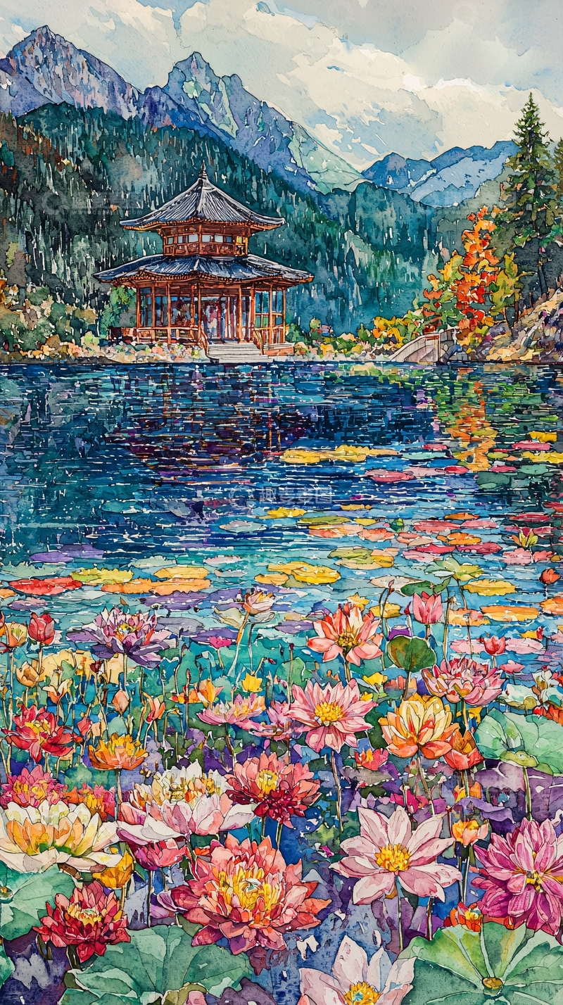 高清大图下载【趣麦麦图】水面倒影中的寺庙建筑