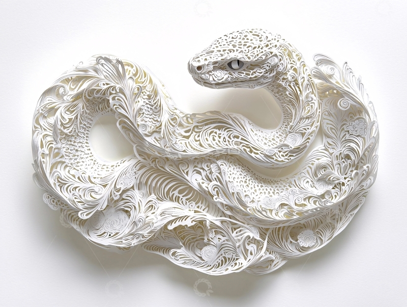 高清大图下载【趣麦麦图】精致的白色纸艺蛇