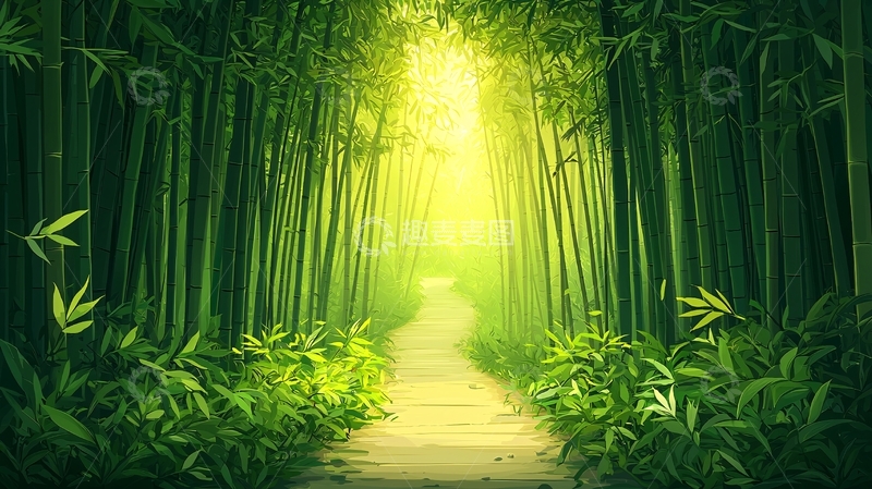 高清大图下载【趣麦麦图】阳光穿过竹林的宁静小路