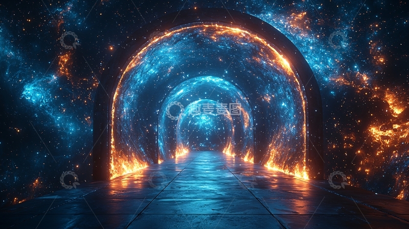 高清大图下载【趣麦麦图】蓝色火焰拱门隧道