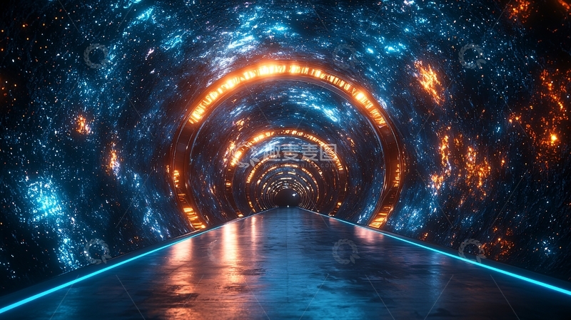 高清大图下载【趣麦麦图】蓝色橙色宇宙隧道