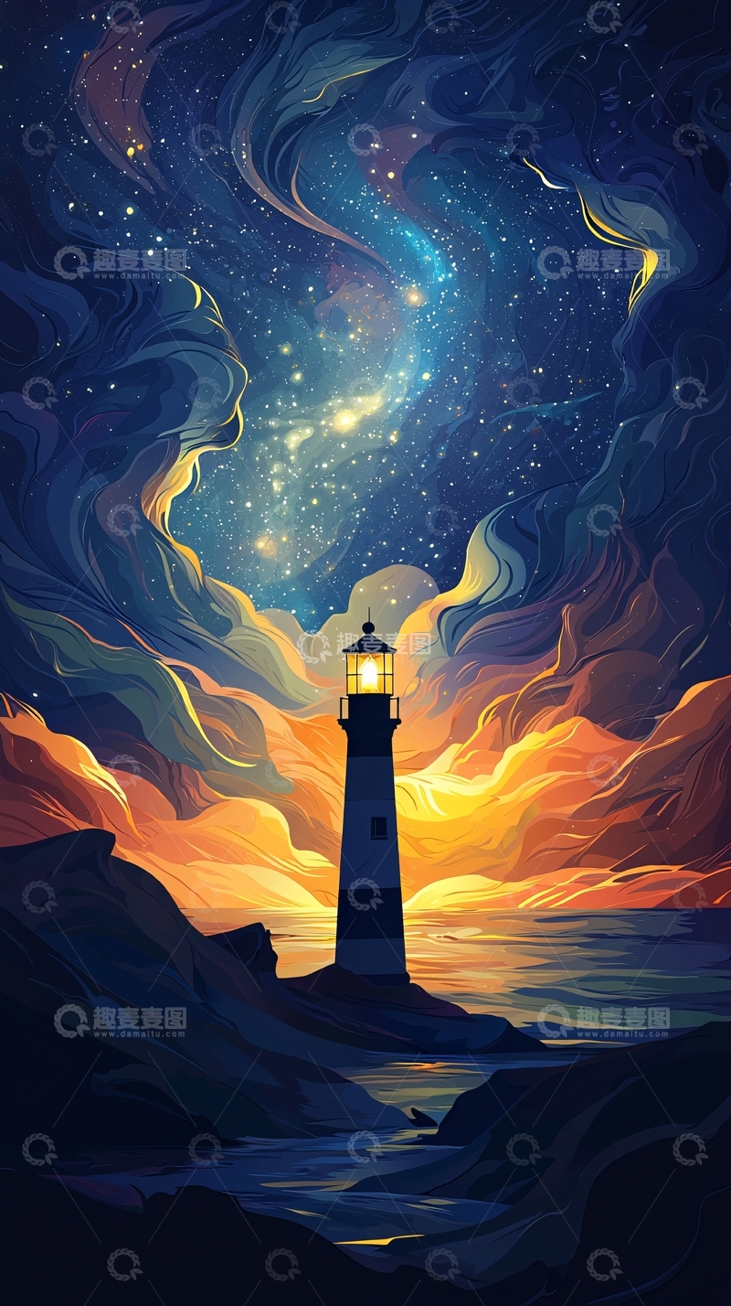 高清大图下载【趣麦麦图】星空灯塔