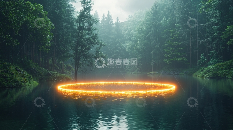 高清大图下载【趣麦麦图】神秘森林湖泊光环