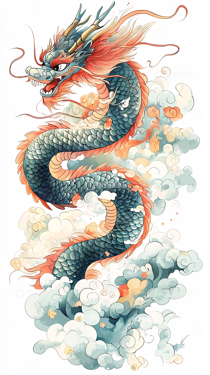 高清大图下载【趣麦麦图】水墨祥云龙图腾