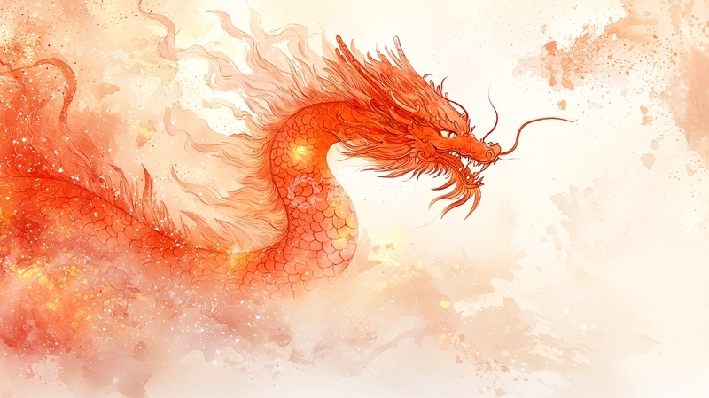 高清大图下载【趣麦麦图】火红色的龙在云中飞舞