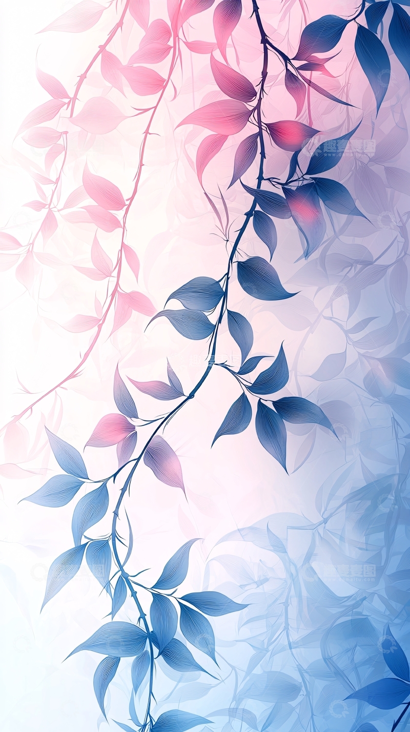 高清大图下载【趣麦麦图】粉色蓝色渐变叶子
