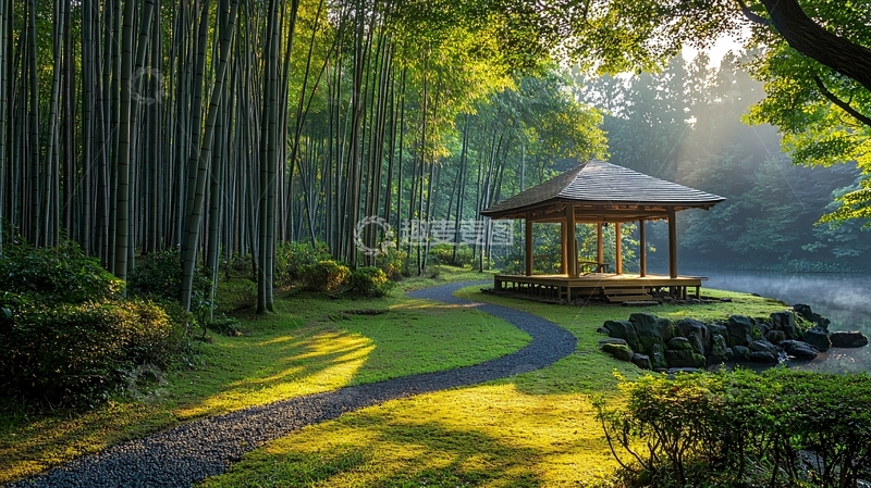 高清大图下载【趣麦麦图】竹林小屋宁静祥和