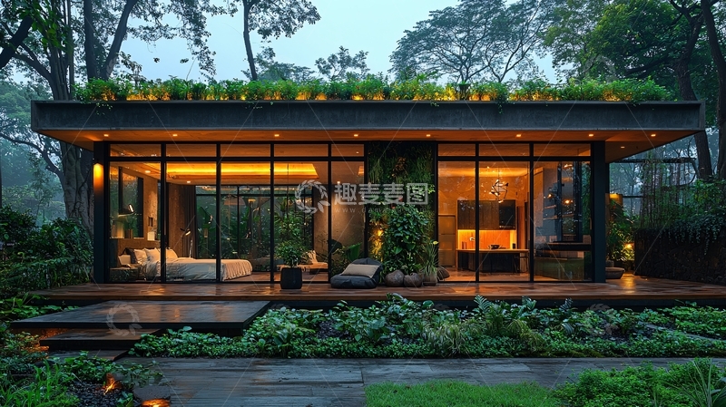 高清大图下载【趣麦麦图】现代风格绿色屋顶别墅