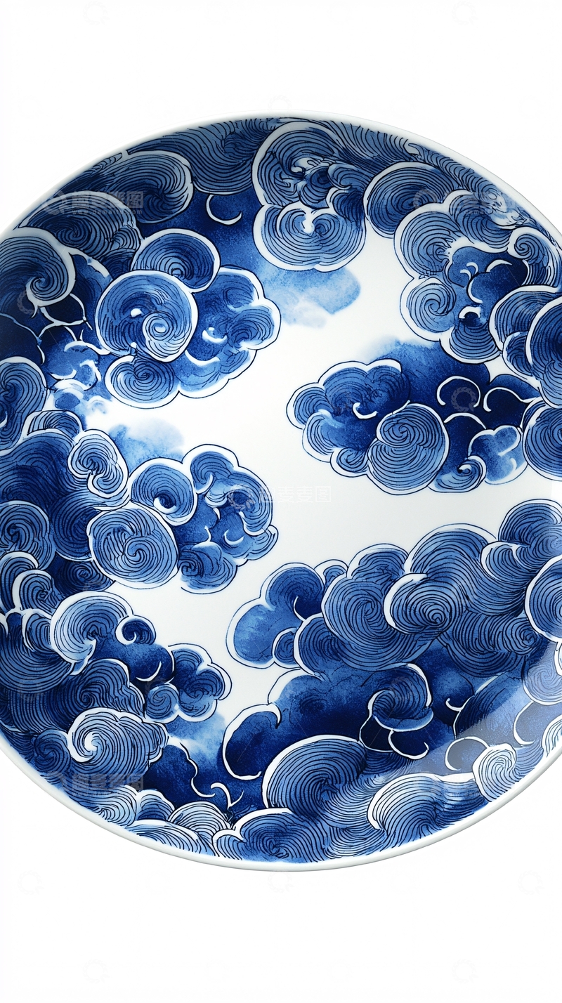 高清大图下载【趣麦麦图】青花瓷云纹盘