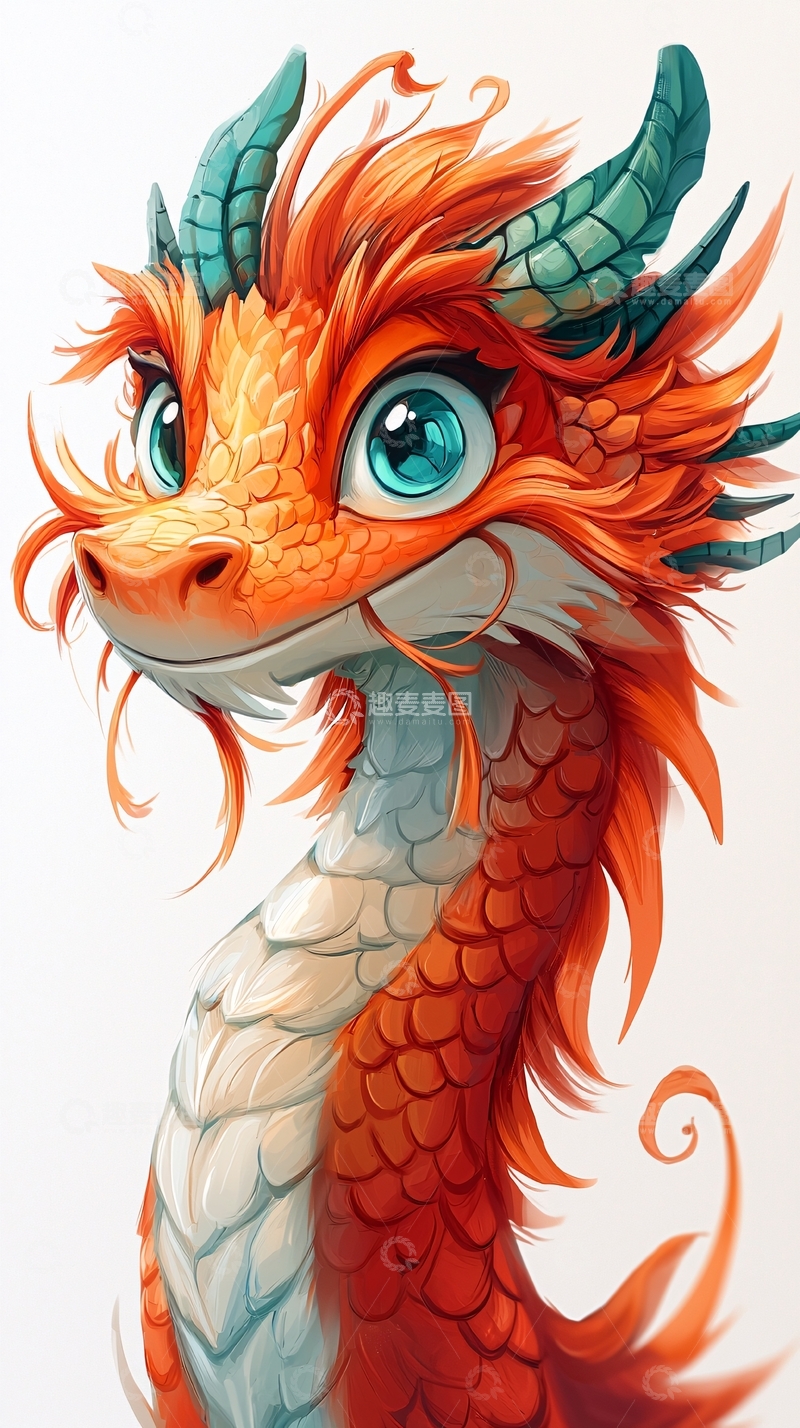 高清大图下载【趣麦麦图】可爱橙色小龙的肖像