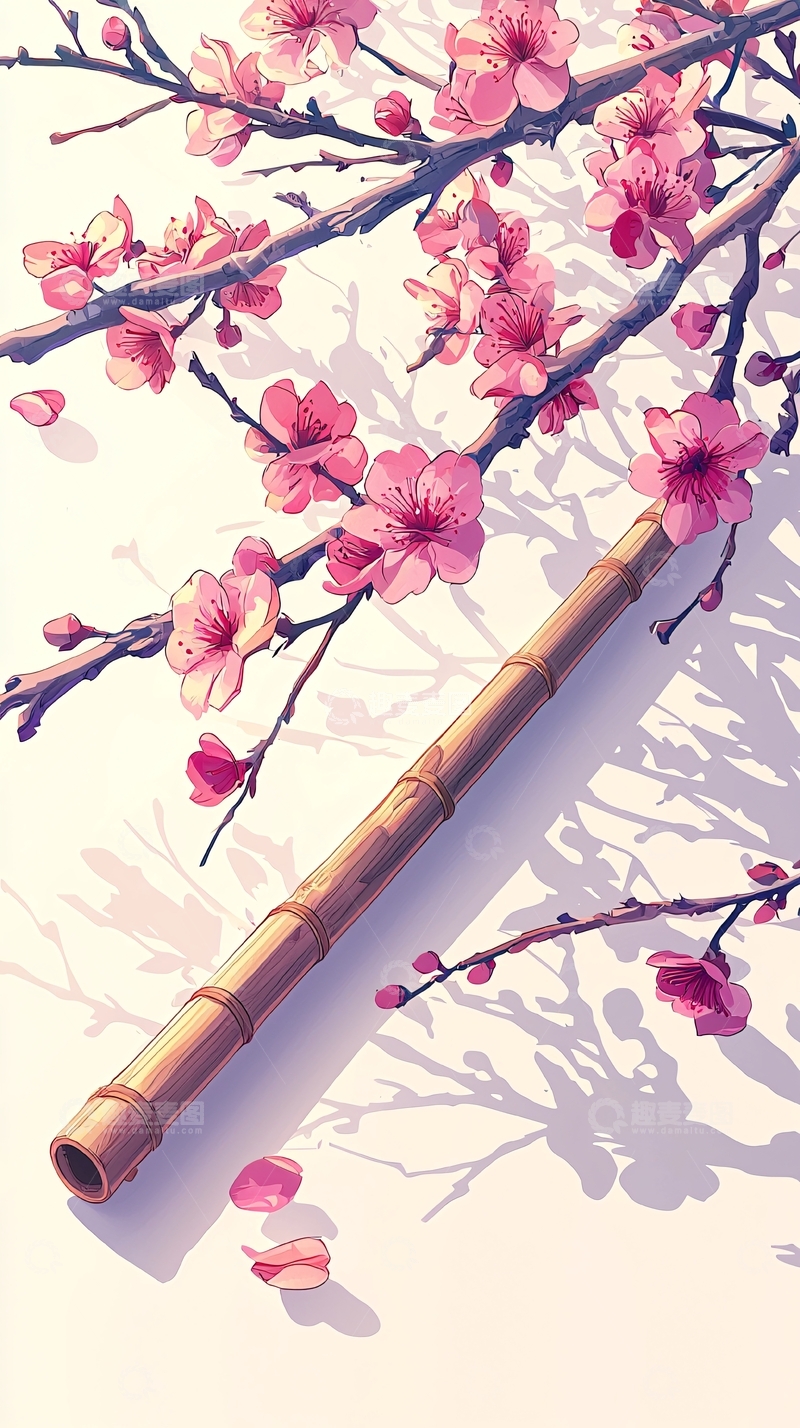 高清大图下载【趣麦麦图】樱花竹笛静物特写