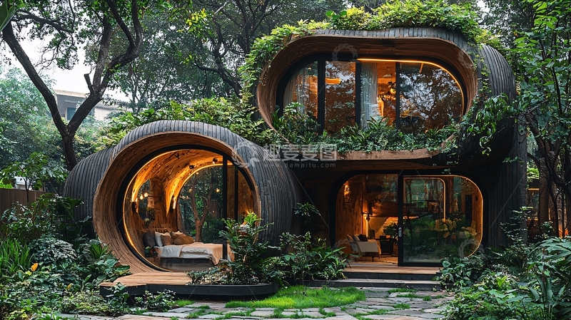 高清大图下载【趣麦麦图】绿植环绕的椭圆形生态住宅