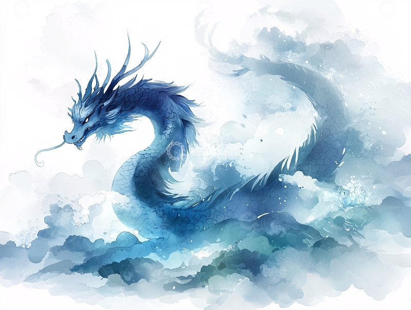 高清大图下载【趣麦麦图】水墨风格的蓝龙