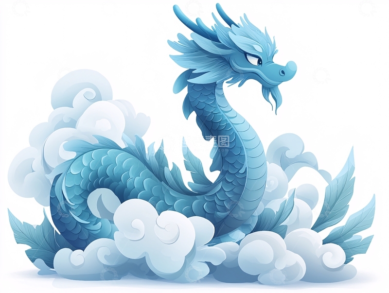 高清大图下载【趣麦麦图】蓝色祥龙盘旋云雾