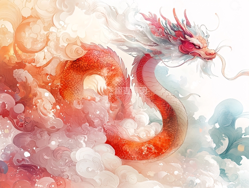 高清大图下载【趣麦麦图】祥云缭绕的红龙