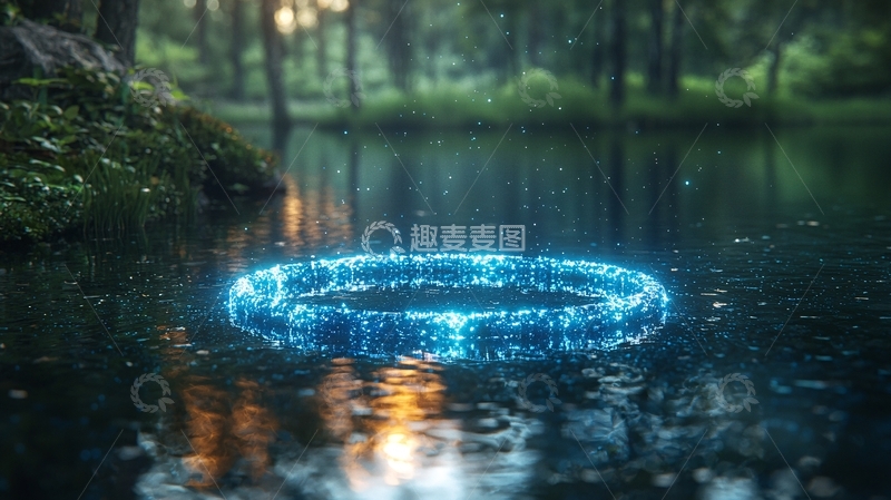 高清大图下载【趣麦麦图】森林湖泊蓝色光环