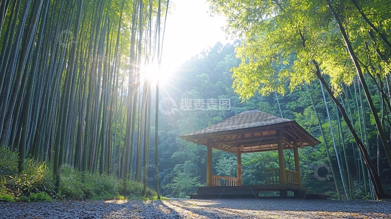 高清大图下载【趣麦麦图】竹林中的日式凉亭
