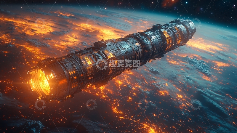 高清大图下载【趣麦麦图】太空飞船坠落地球