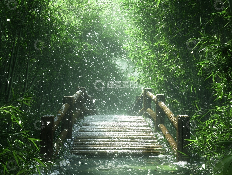 高清大图下载【趣麦麦图】竹林中的木桥小路