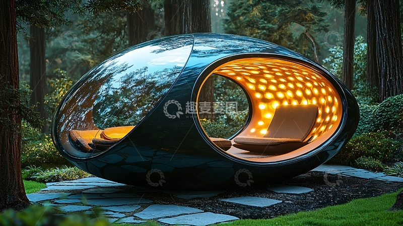 高清大图下载【趣麦麦图】未来感卵形户外休息亭