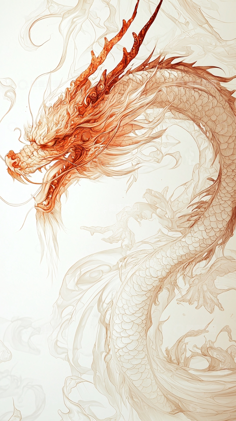 高清大图下载【趣麦麦图】水墨风格的红色龙图案