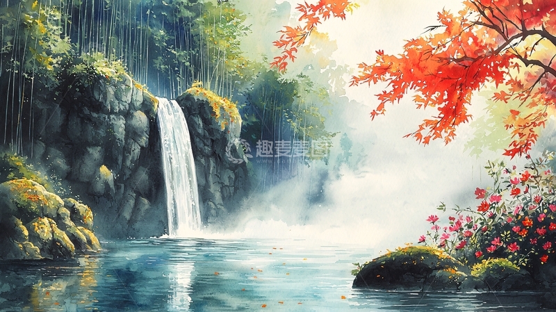 高清大图下载【趣麦麦图】山水风景水彩画