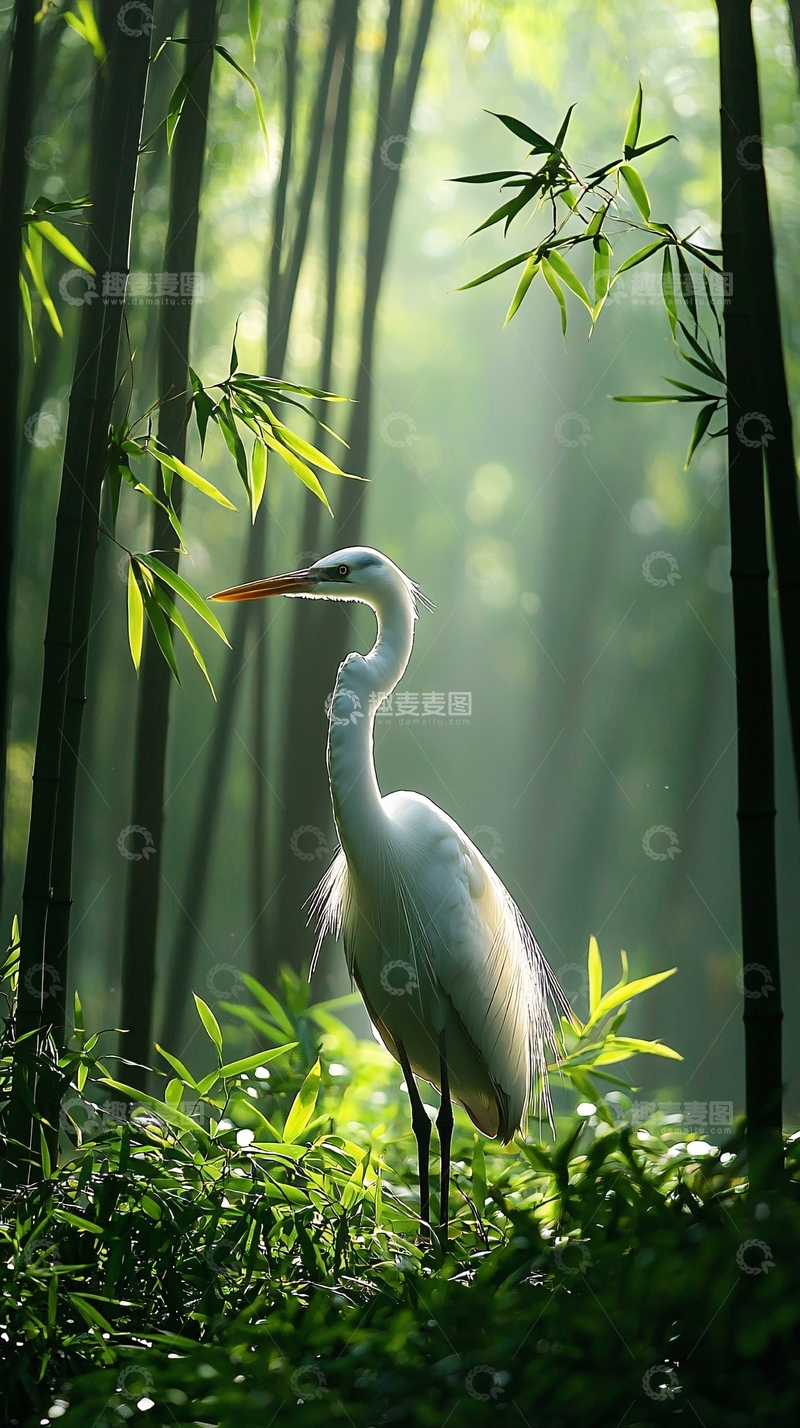高清大图下载【趣麦麦图】竹林白鹭