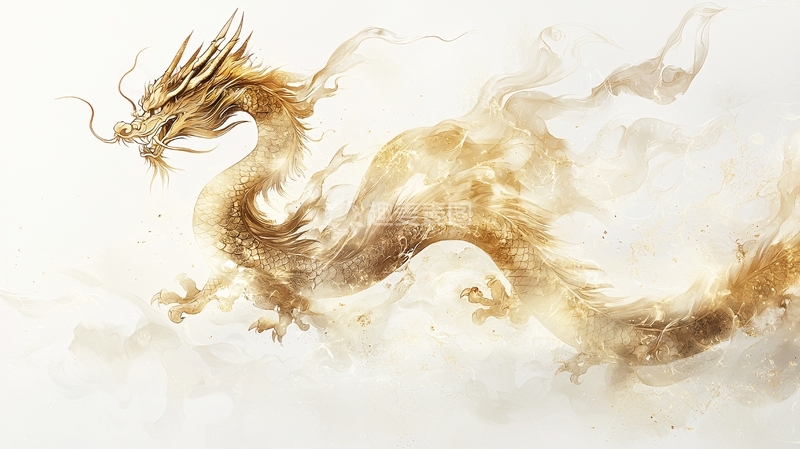 高清大图下载【趣麦麦图】金色水墨龙