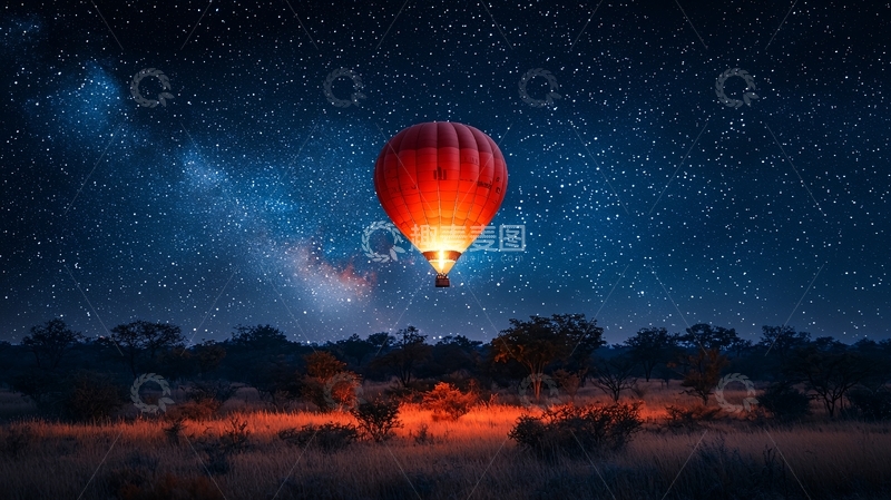 高清大图下载【趣麦麦图】夜空热气球星空