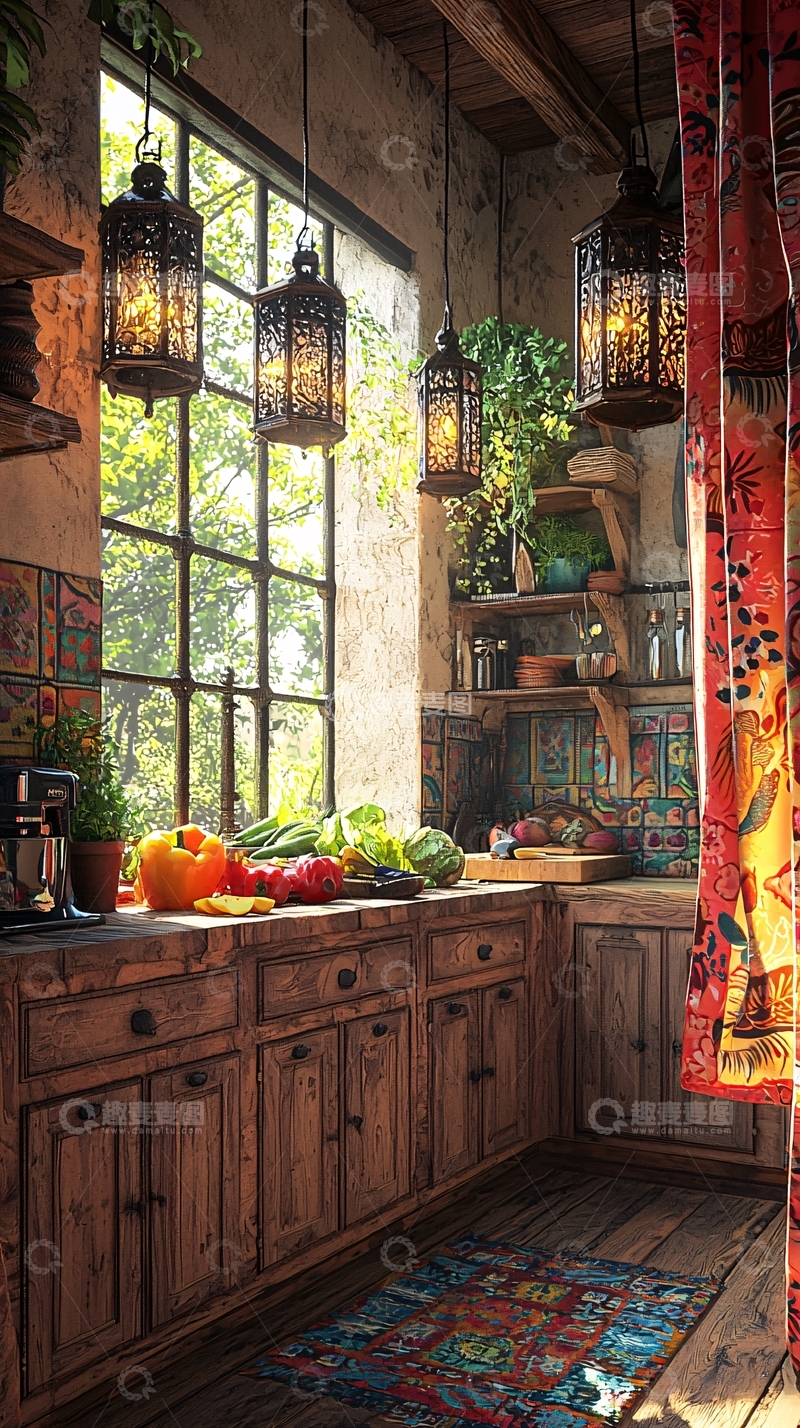 高清大图下载【趣麦麦图】温馨复古厨房一角
