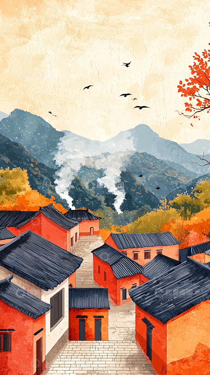 高清大图下载【趣麦麦图】秋日山村