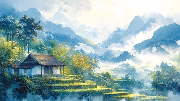 山水田园小屋风景