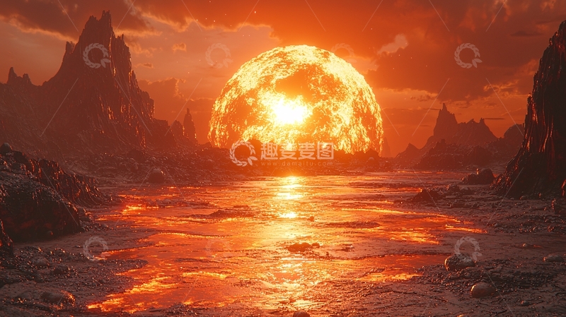 高清大图下载【趣麦麦图】燃烧的星球日落